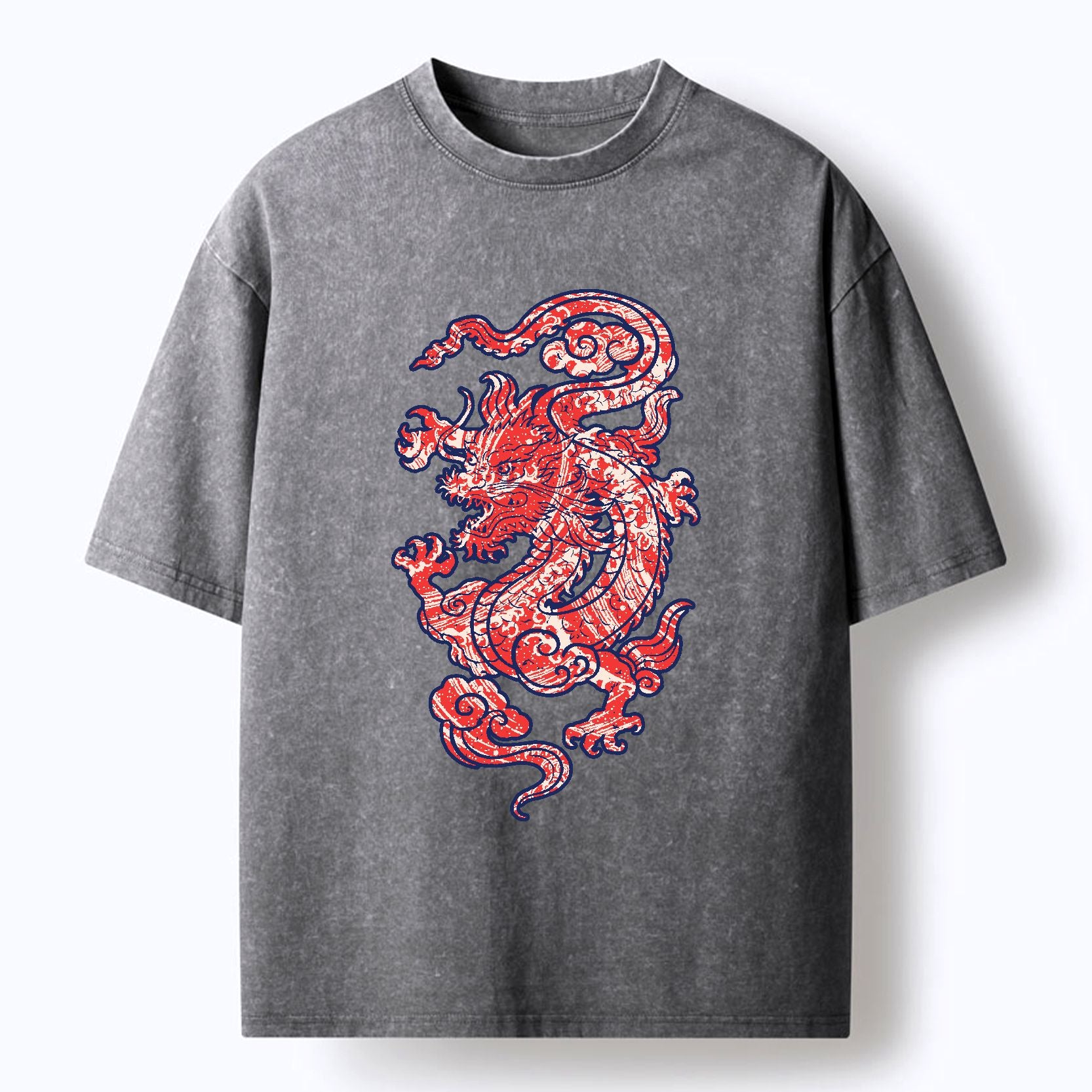 Japanese Dragon Washed T-Shirt for Daily Wear