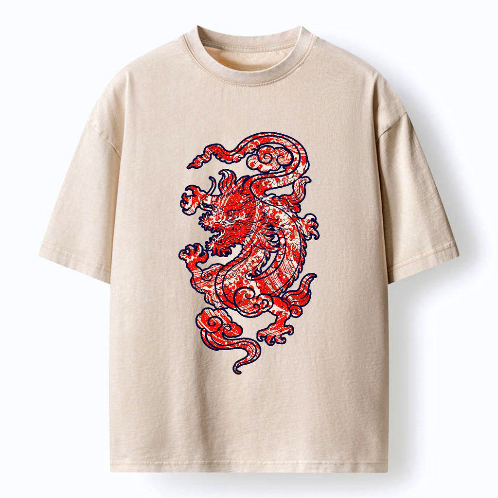 Kyoto-Lion Crimson Dragon Washed T-Shirt
