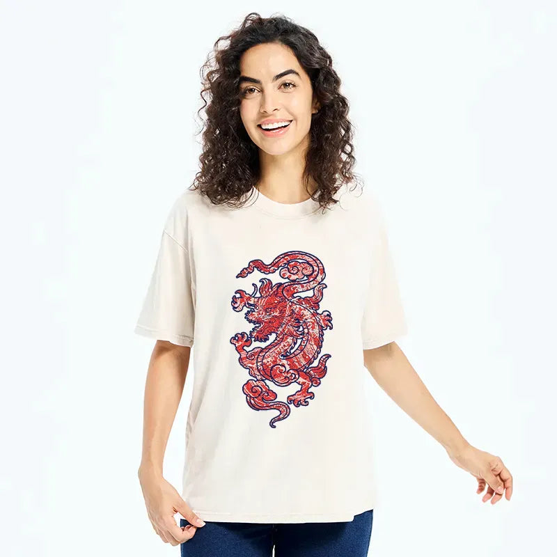 Vintage Crimson Dragon Tee for Vacation