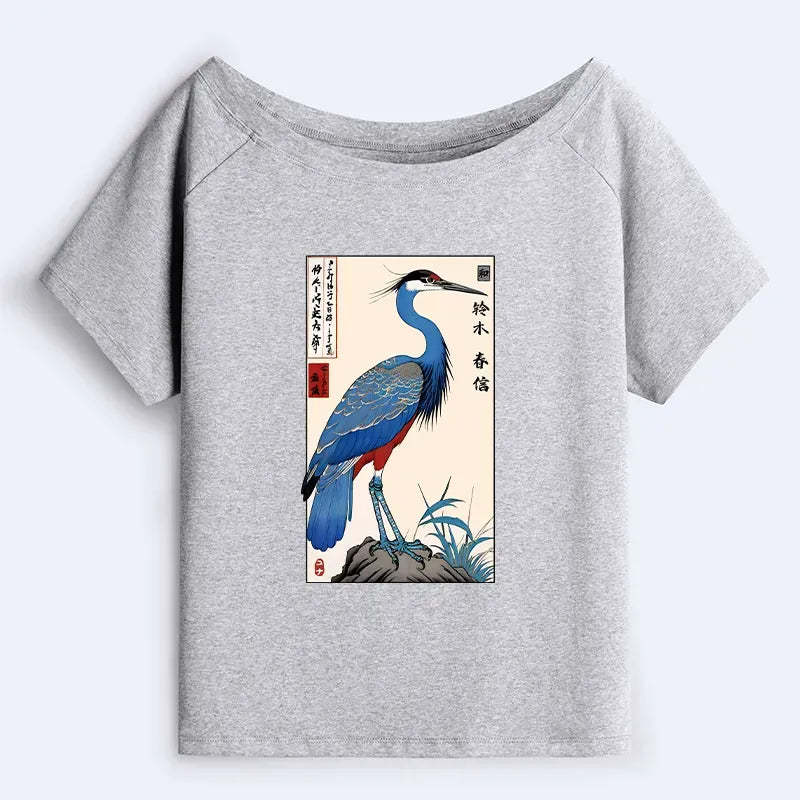 Kyoto-Lion Colorful Crane Off Shoulder T-Shirt