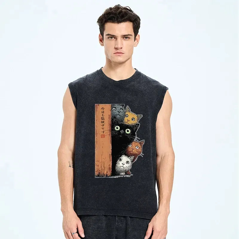 Five cats ukiyo-e washed tank for summer