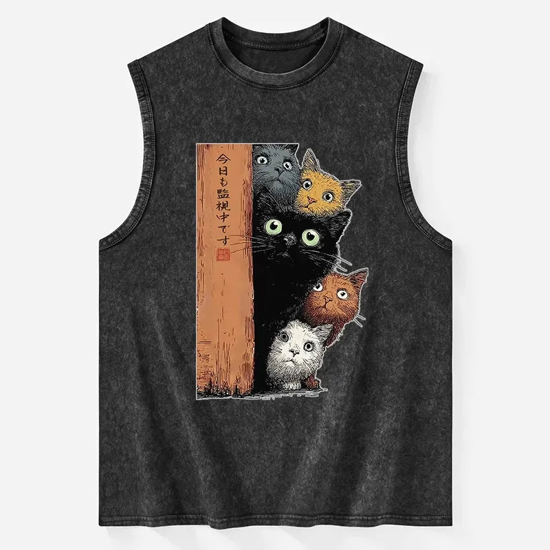 Five cats ukiyo-e washed tank for summer