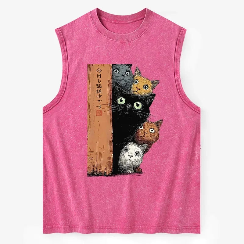 Five cats ukiyo-e washed tank for summer