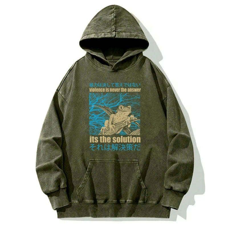 Kyoto-Lion Violence Is Never The Answer Its The Solution Washed Hoodie