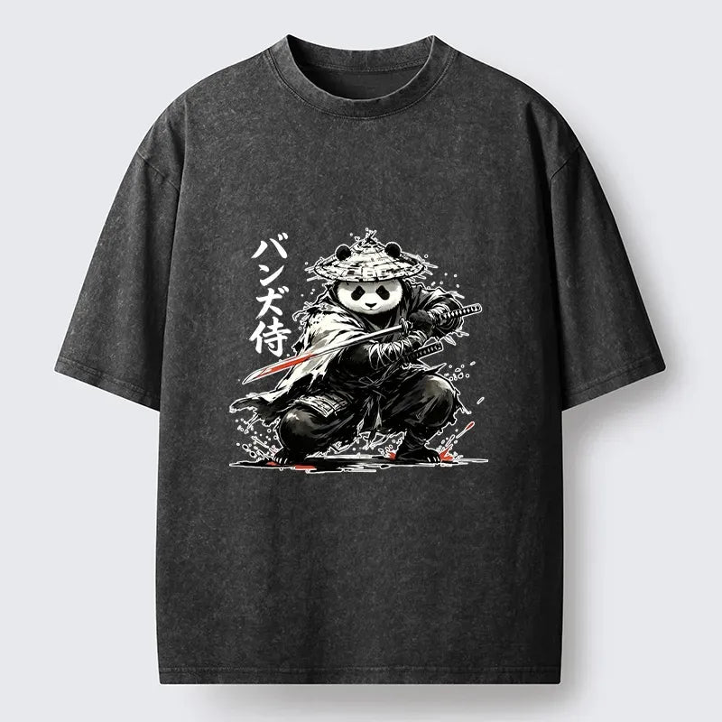 Kyoto-Lion Panda Samurai Warrior Washed T-Shirt