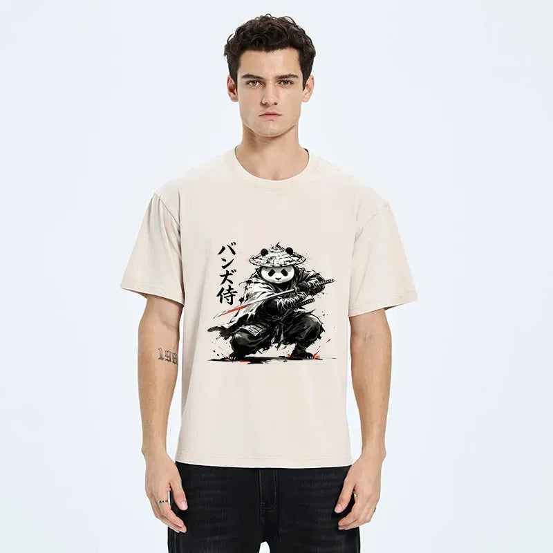 Kyoto-Lion Panda Samurai Warrior Washed T-Shirt
