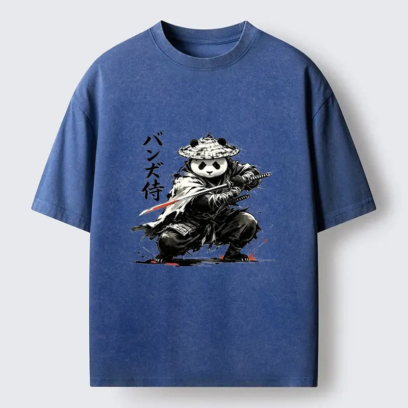 Kyoto-Lion Panda Samurai Warrior Washed T-Shirt