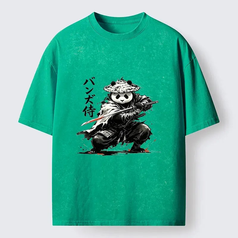 Kyoto-Lion Panda Samurai Warrior Washed T-Shirt