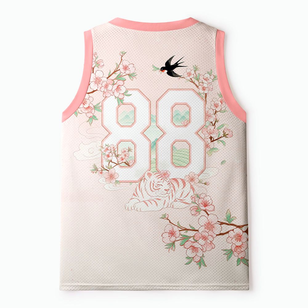 Kyoto-Lion Sakura White Tiger Mesh Tank Top