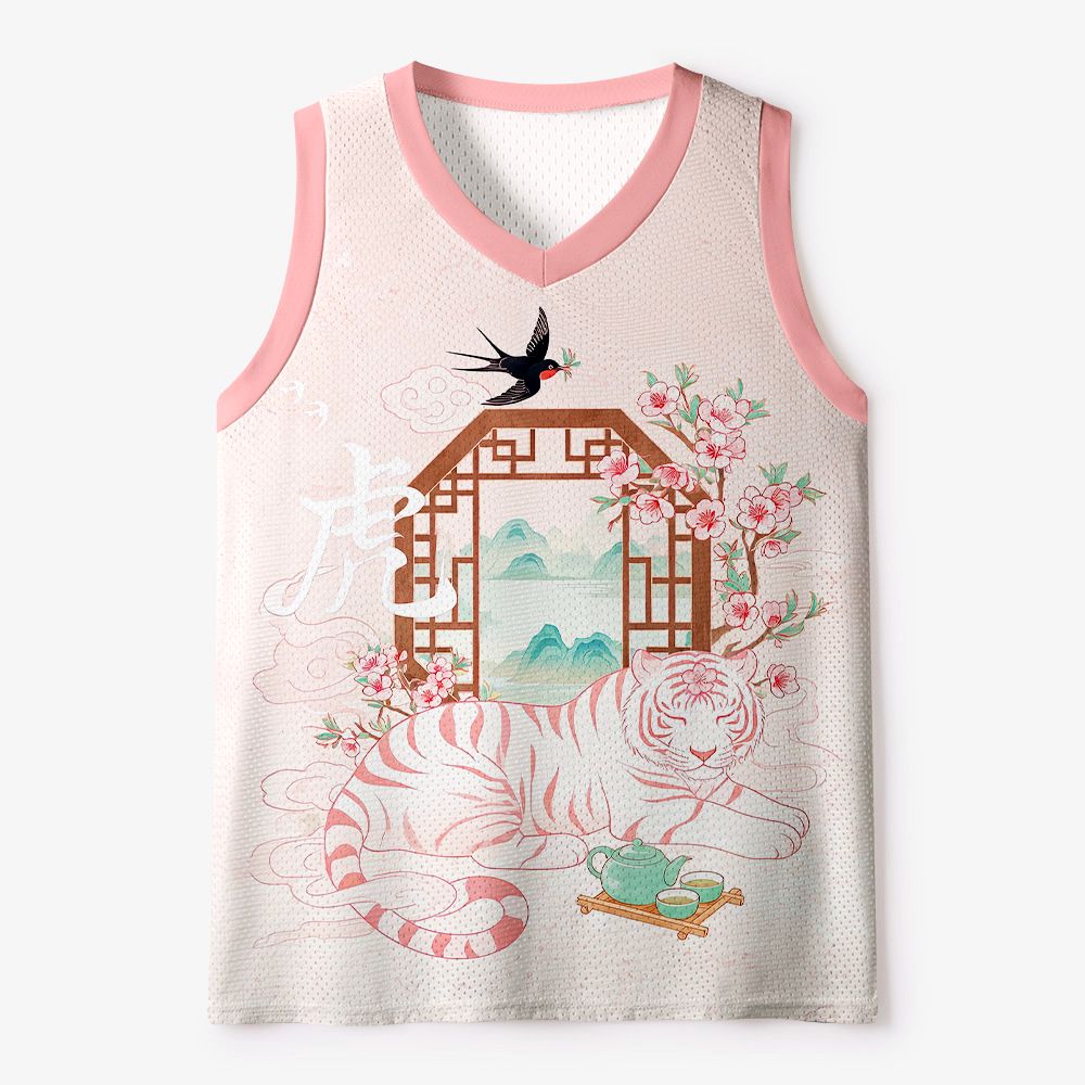 sakura white tiger mesh tank top for summer