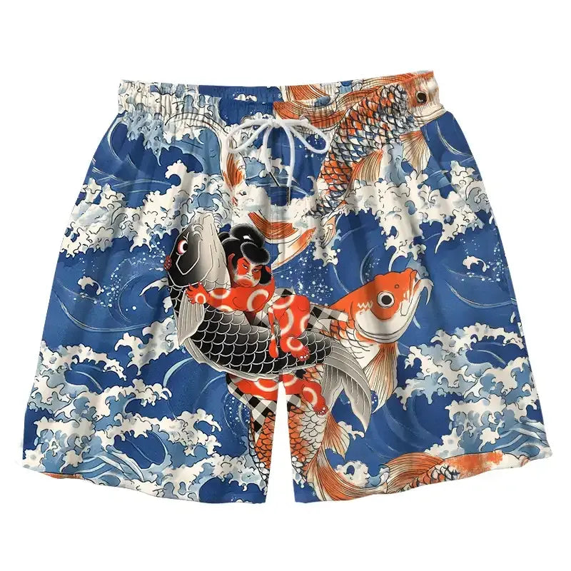 Japanese vintage koi swim trunks for men