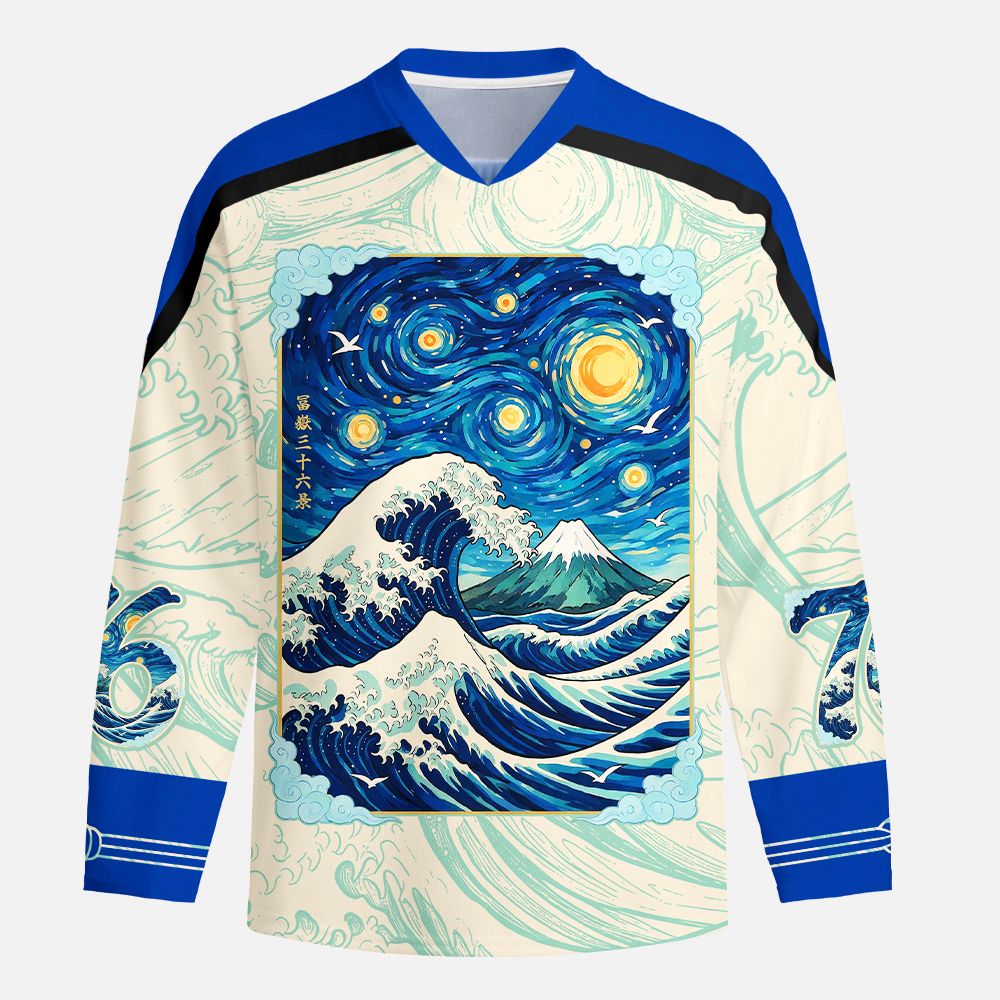 Kyoto-Lion Starry Waves of Kanagawa Long-Sleeve Hockey Jersey