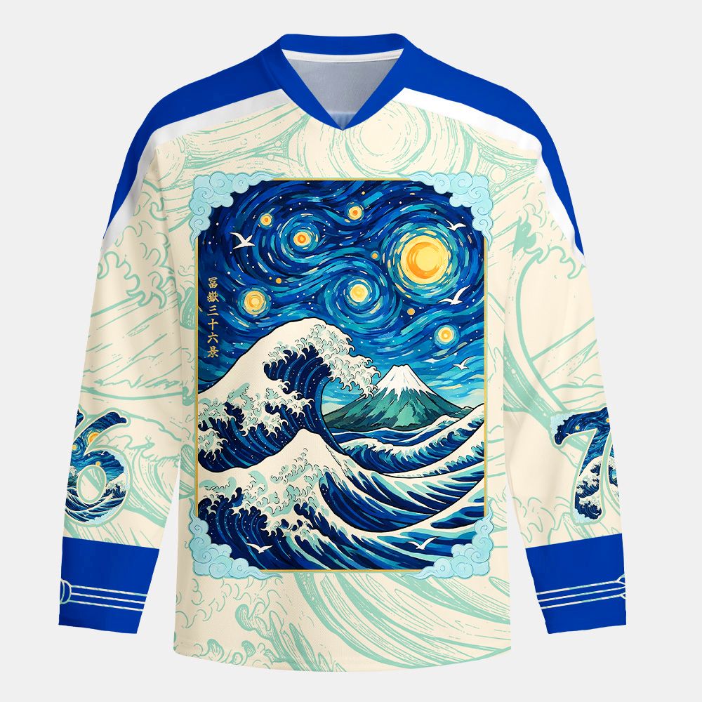 Kyoto-Lion Starry Waves of Kanagawa Long-Sleeve Hockey Jersey