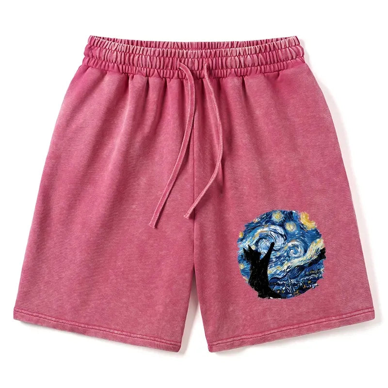 Washed Black Cat Shorts for Gift Idea