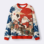 Kyoto-Lion Wave Surfing Santa Fuzzy Christmas Ugly Sweatshirt