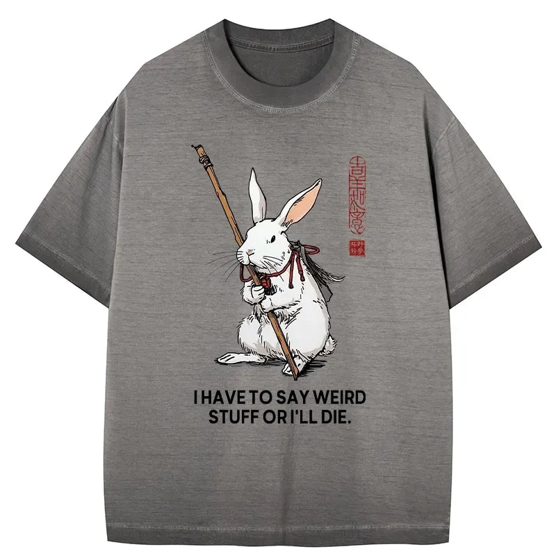 Kyoto-Lion Rabbit Gotta Say Weird Stuff Or Die Gradient Washed T-Shirt