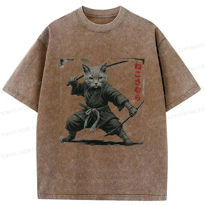 Samurai Cat T-Shirt for Summer Vacation