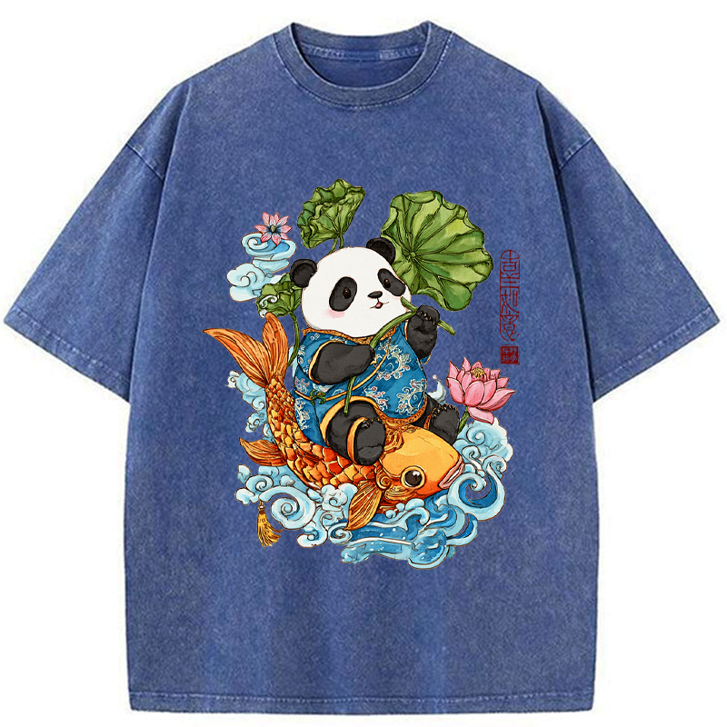 Kyoto-Lion Lotus Bliss Panda Washed T-Shirt