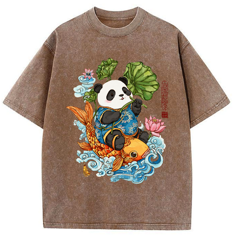 Kyoto-Lion Lotus Bliss Panda Washed T-Shirt