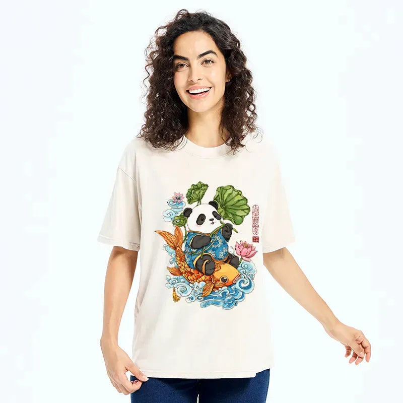 japanese panda lotus t-shirt