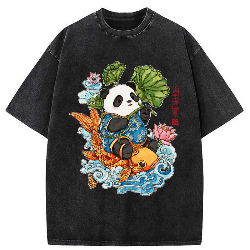 japanese panda lotus t-shirt