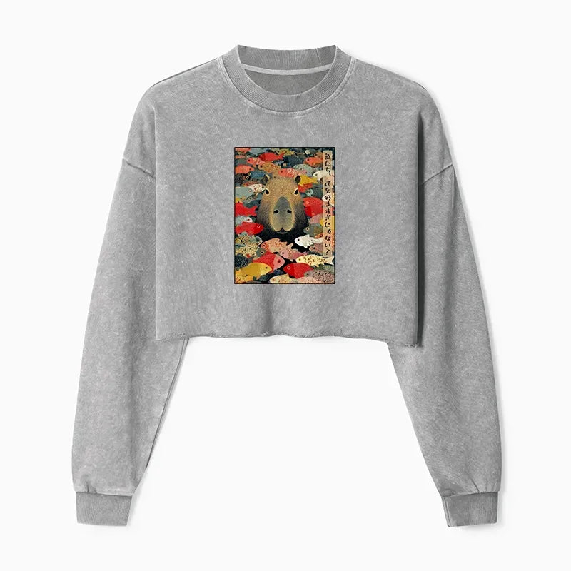 Kyoto-Lion Am I Too Lovable? Washed Crop Sweatshirt