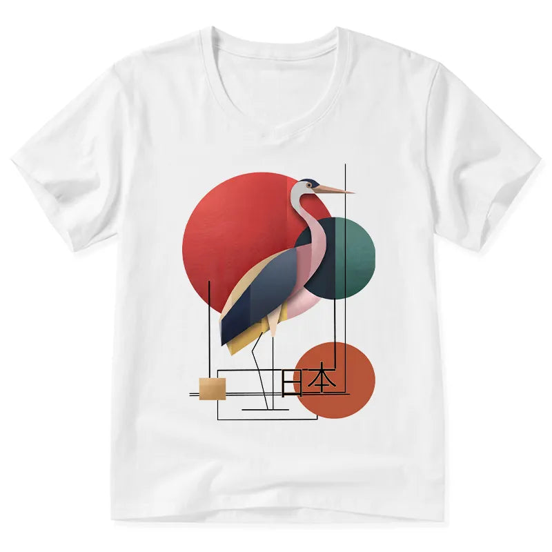 Kyoto-Lion Geometric Crane Art V-Neck Classic T-Shirt