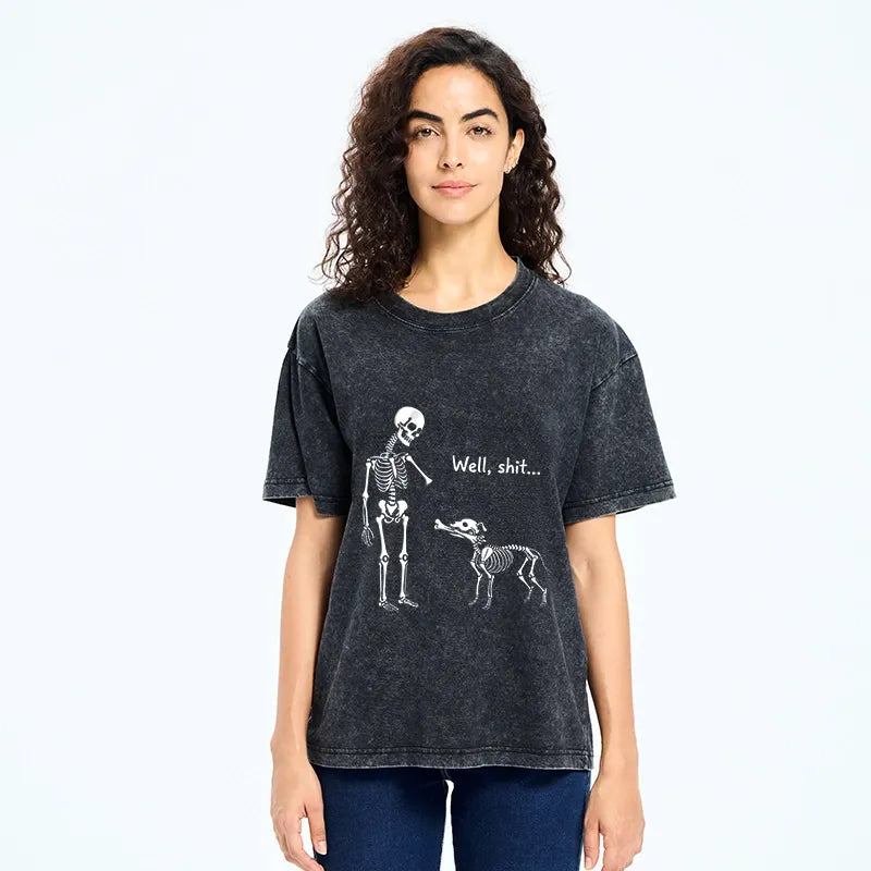 Kyoto-Lion Skeleton Surprise Joke Washed T-Shirt