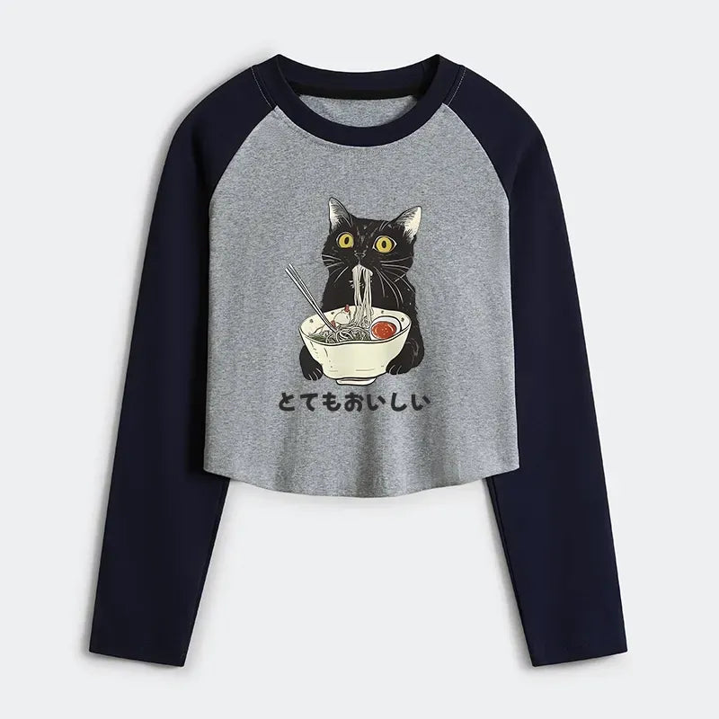 Japanese Cat Ramen Crop T-Shirt