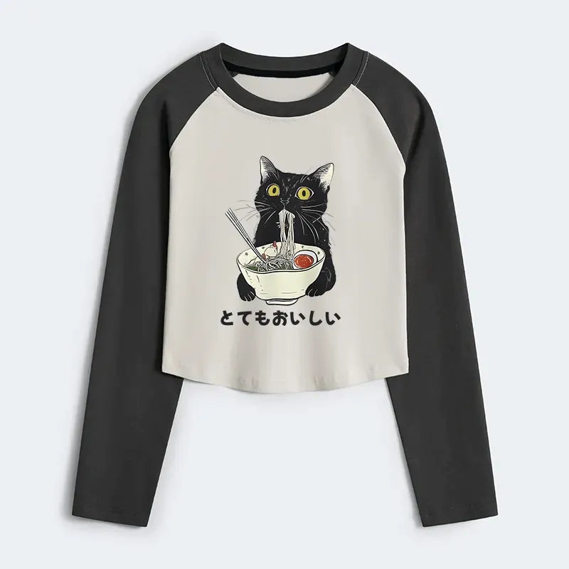 Japanese Cat Ramen Crop T-Shirt