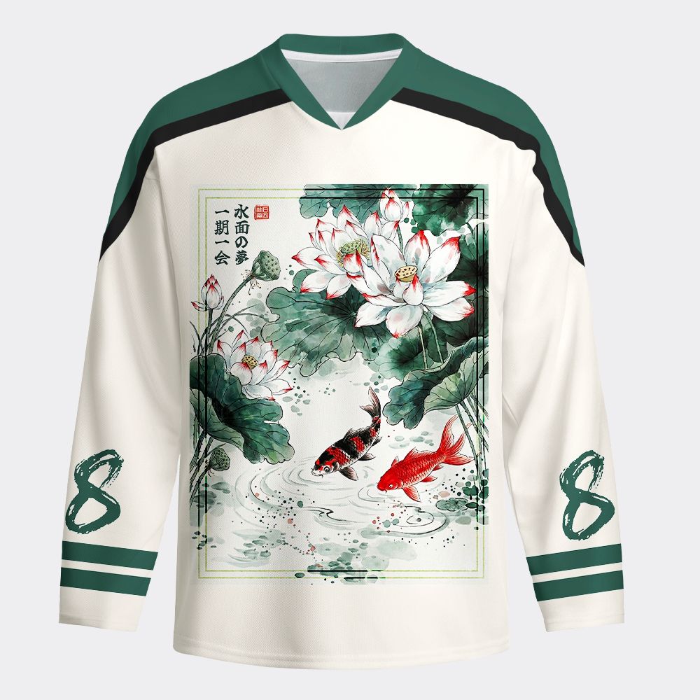 Kyoto-Lion Lotus Lights Koi Dreams Long-Sleeve Hockey Jersey