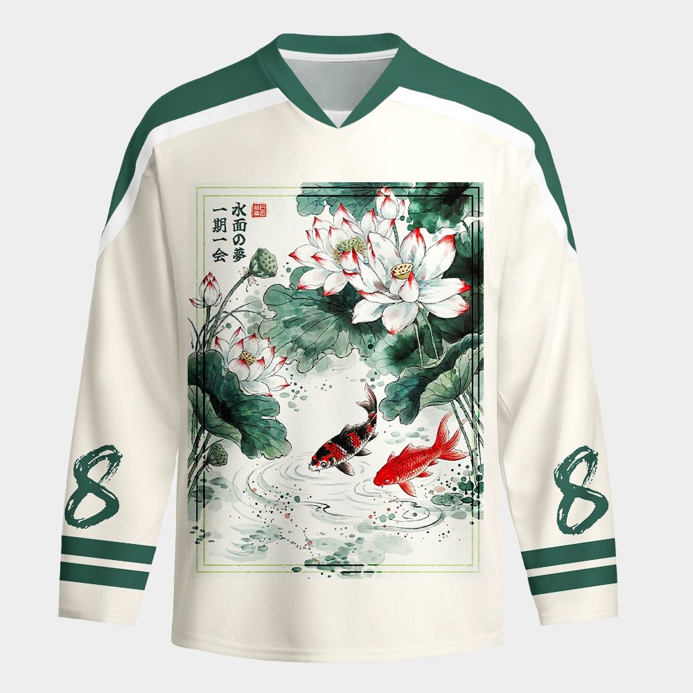 Kyoto-Lion Lotus Lights Koi Dreams Long-Sleeve Hockey Jersey