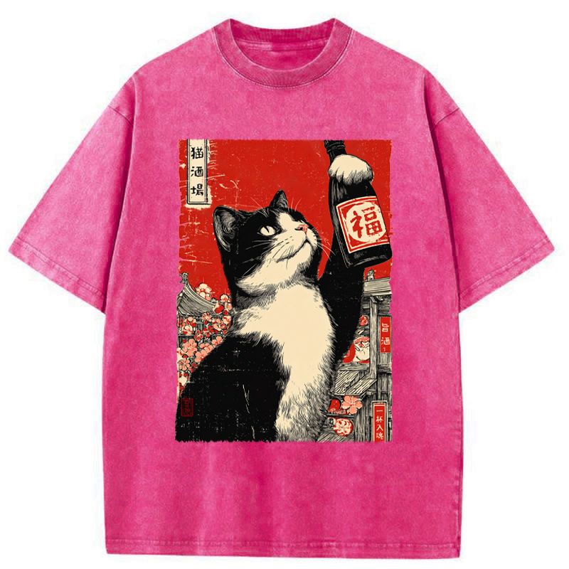 Kyoto-Lion The Sake Cat Washed T-Shirt