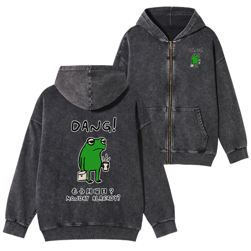Kyoto Lion washed zip hoodie for daily wear