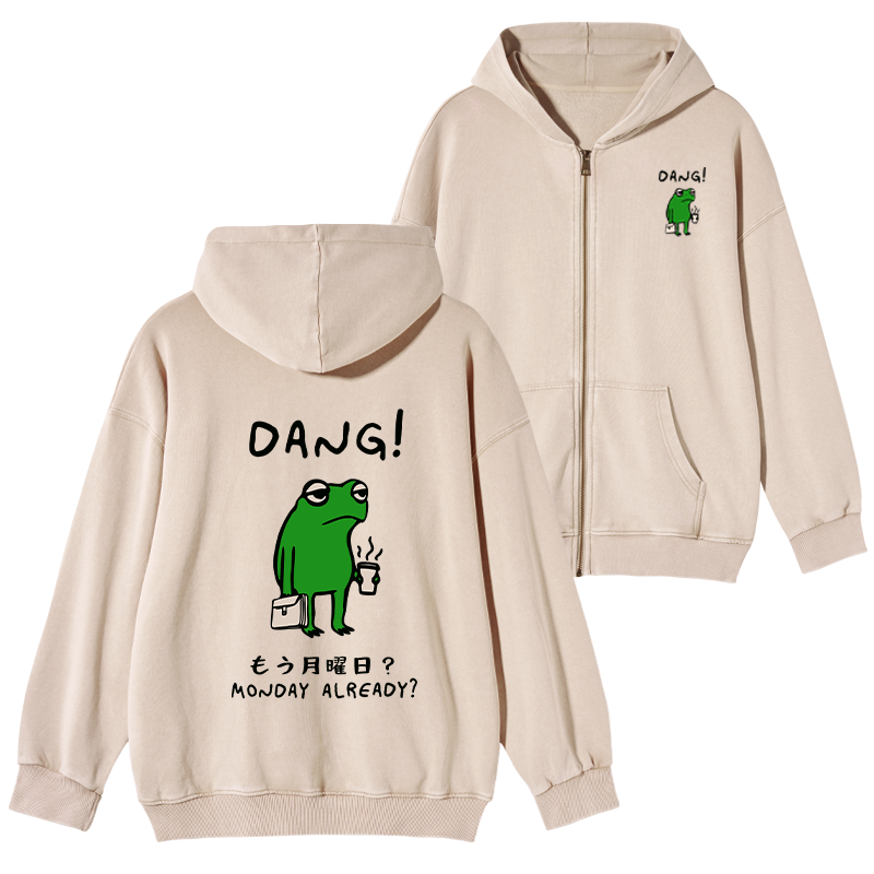 Kyoto Lion washed zip hoodie for daily wear