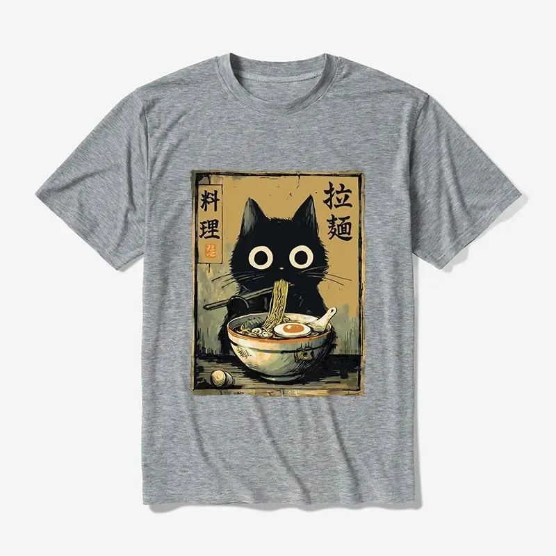 Cute Black Cat Ramen T-Shirt for Japan Lovers