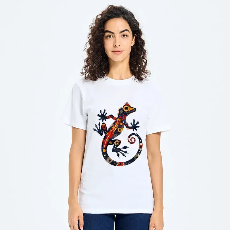 Colorful Gecko Folk Art T-Shirt for Summer
