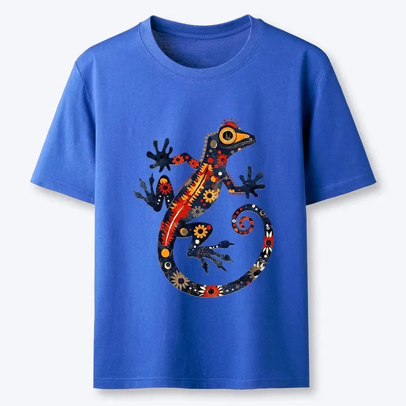 Colorful Gecko Folk Art T-Shirt for Summer