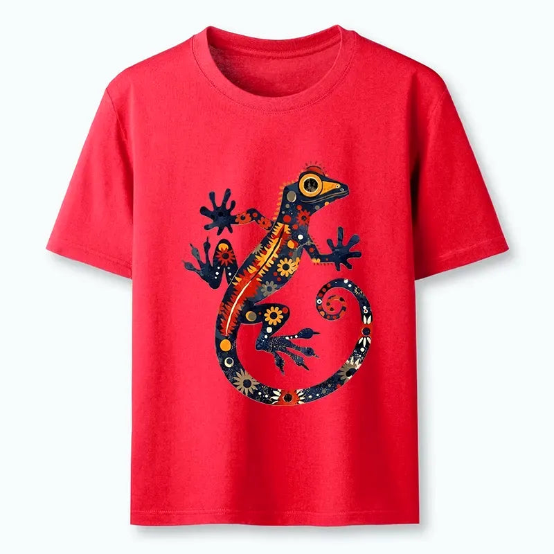 Colorful Gecko Folk Art T-Shirt for Summer