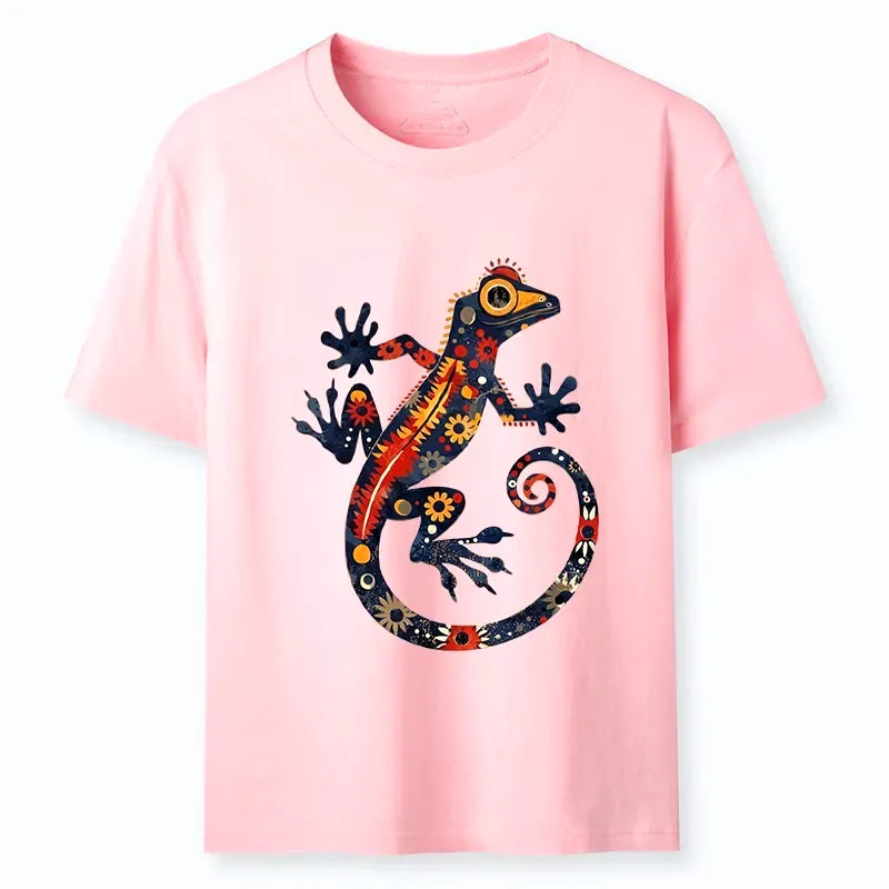 Colorful Gecko Folk Art T-Shirt for Summer