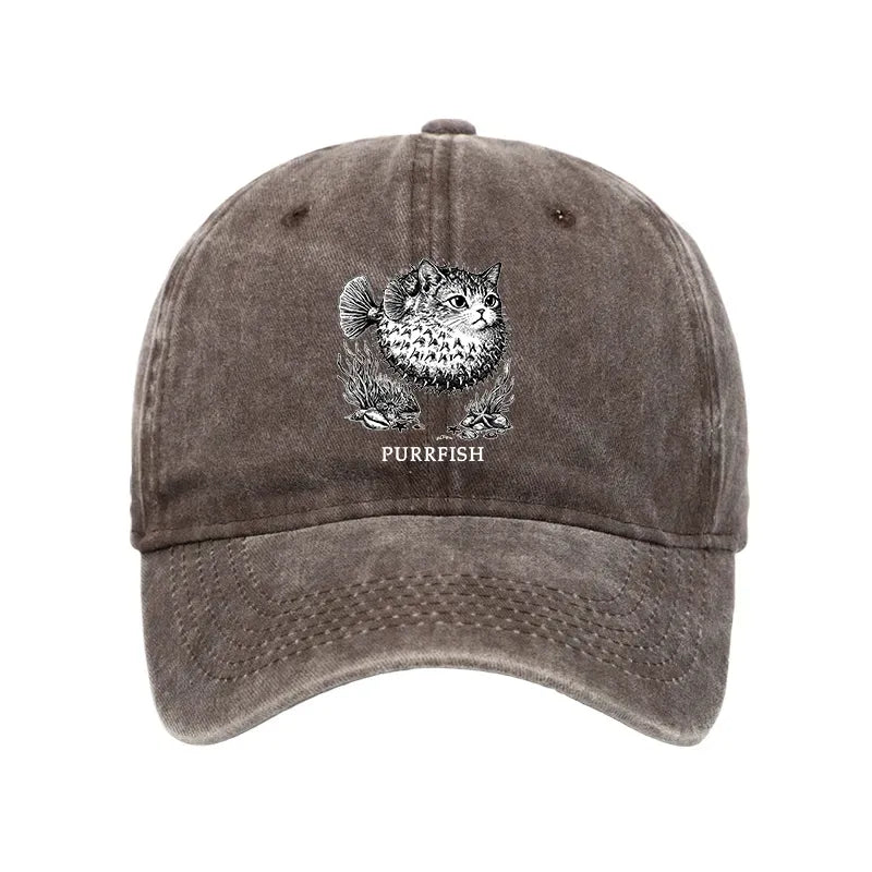 Kyoto-Lion Spiky Puffer With Cute Cat Head Washed Cap