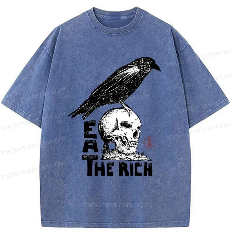 Kyoto-Lion Crow Standing On Skull Washed T-Shirt