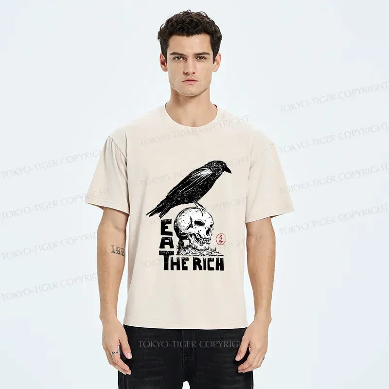Kyoto-Lion Crow Standing On Skull Washed T-Shirt