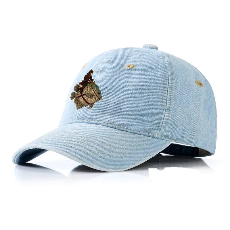 Kyoto-Lion Samurai Riding A Fish Denim Cap