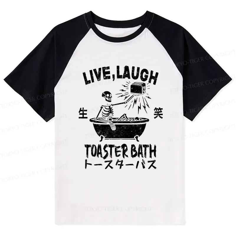 Kyoto-Lion Funny Electric Shock Skeleton Raglan T-shirt