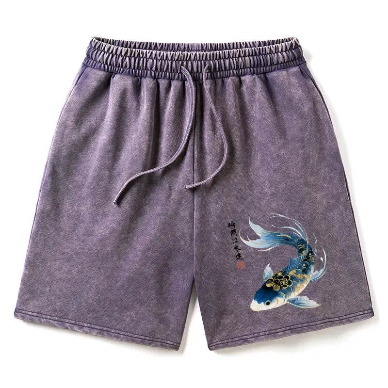 Washed Koi Fish Shorts for Summer