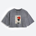 Kyoto-Lion Retro Japanese Red-crowned Crane Women's Washed Crop T-Shirt