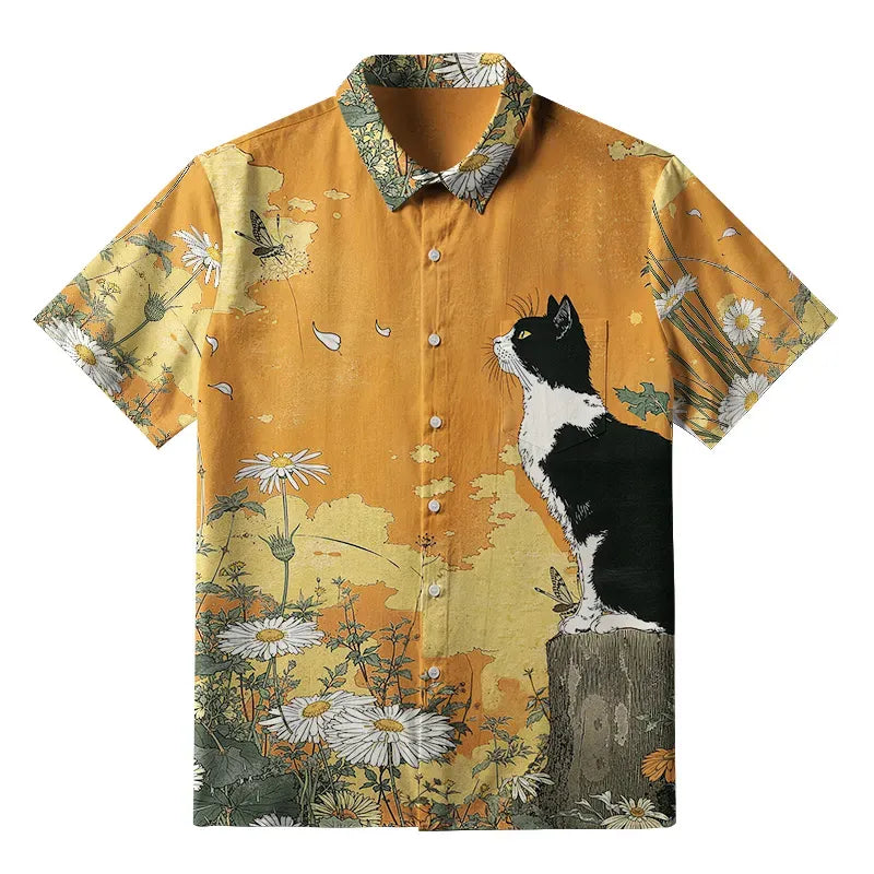 Japanese vintage cat button up shirt