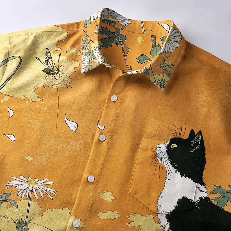 Unisex Japanese cotton cat shirt for daily wear