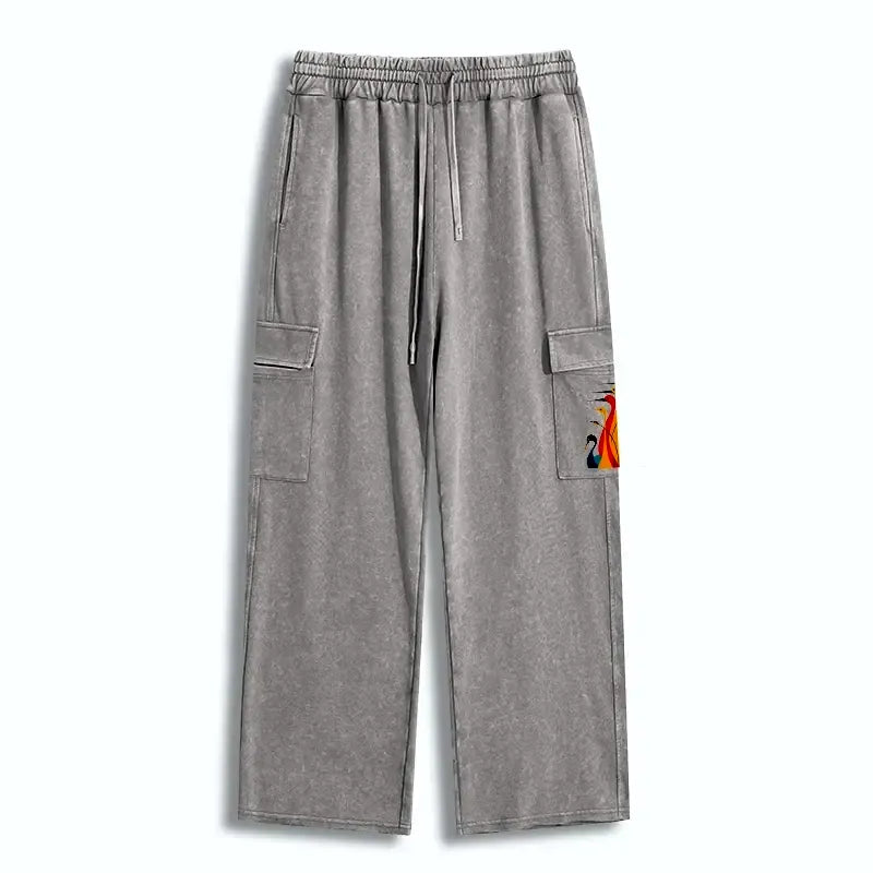 Japanese cranes washed sweatpants for daily wear